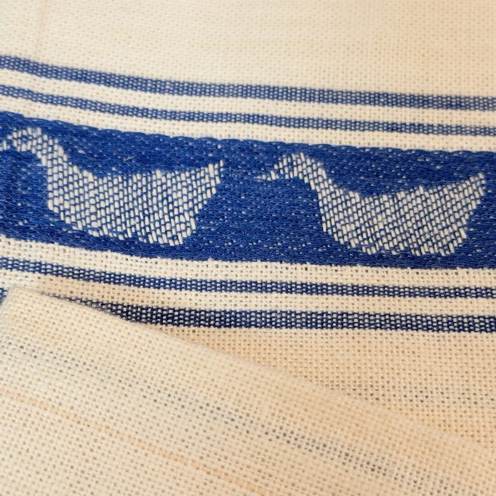 VTG Kitchen Dish Towel Blue White Stripe Shabby Farmhouse Hen Rooster NOS 4PC